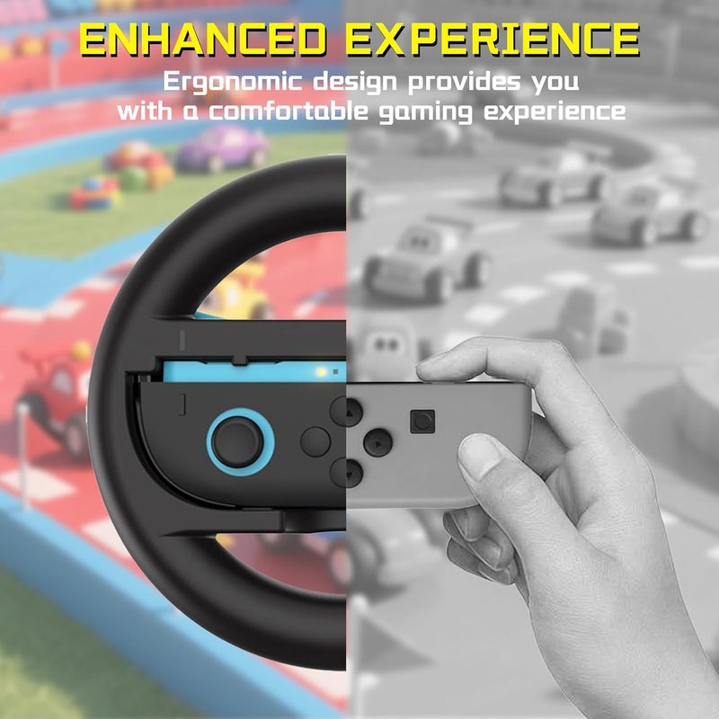 JoyHood 2 Pack Steering Wheel Compatible with Switch 2 Console Grip, Racing Wheel Accessories fits Switch 2 Joy-Con Controllers (Black+Black) - Image 4